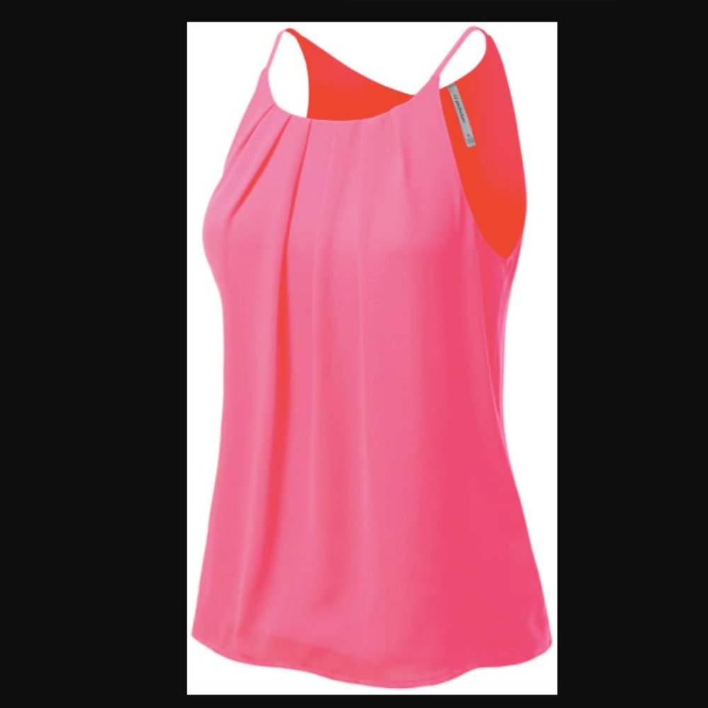 Round Neck Front Pleated Chiffon Tank Top